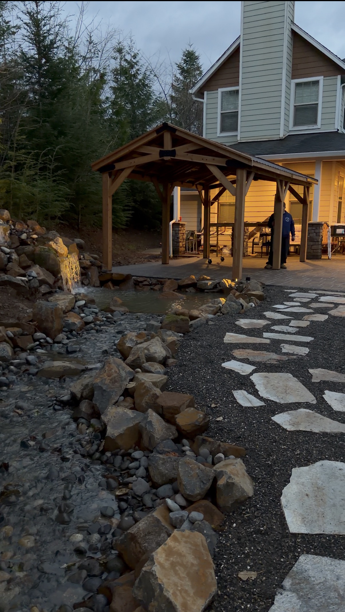 Stream with stone walkway